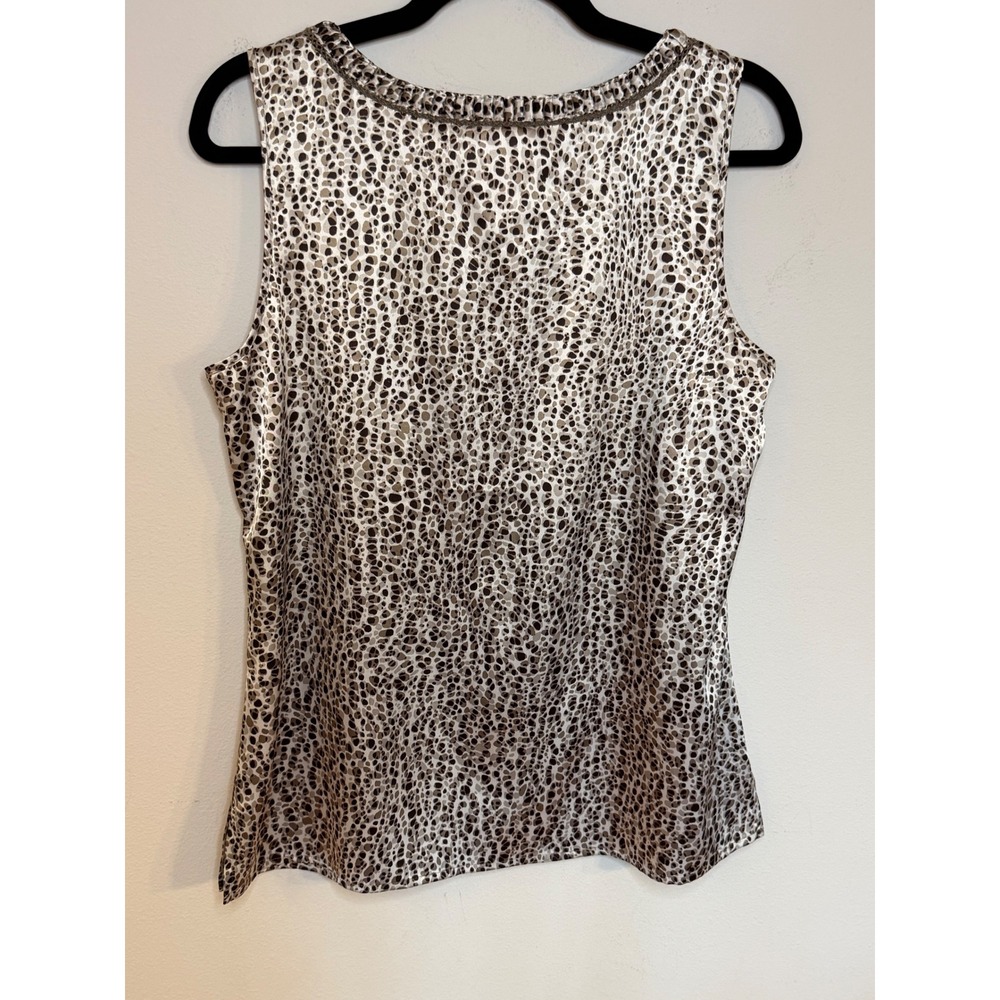 Chicos Cheetah Print Tank Top Brown Tan Chain Trim Sleeveless Size 1 (8/10) - Picture 2 of 4